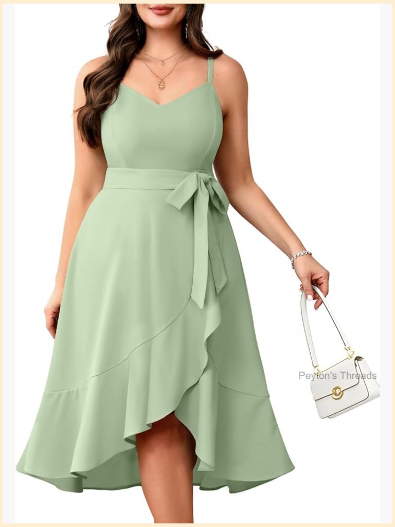 Plus Size Cocktail Party Dress High Low Midi With Spaghetti Straps